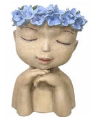 Hydrangea Girl Head Planter Pot for Succulents Cactus Indoor Plants Eyes Closed