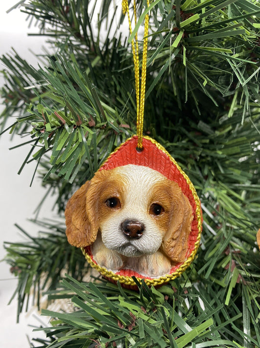 2 x Cavalier Dog Puppy Christmas Xmas Tree Decoration Statue Home Decor