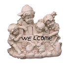 Boy Girl Welcome Garden Statue Rabbits Figurine Sculpture Ornament Children