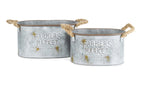 GALVANISED METAL COUNTRY FARMERS MARKET PLANTER POT TUB BUCKET SET OF 2