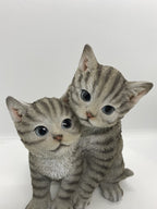 Grey Tabby Cats Cuddling Kitten Statue Ornament Figurine Home Decor Money Box