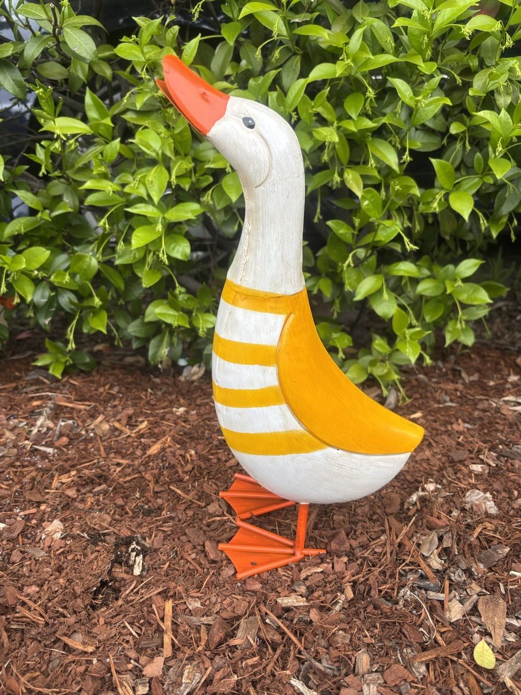 Set of 2 Metal Yellow & White Duck Garden Statues | Outdoor Decorative Ornament