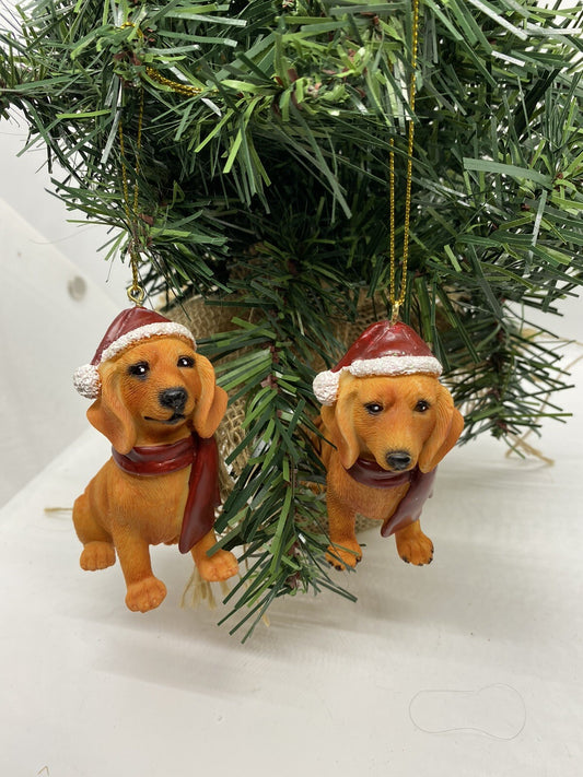2 x Dachshund Sausage Dog Puppy Christmas Xmas Tree Decoration Statue Home Decor