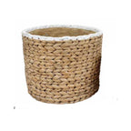 Basket Weave Cement Pots Pot Set of 2 Round Indoor Plant Succulent White Trim