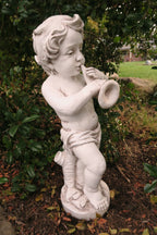 BOY STATUE PLAYING TRUMPET INSTRUMENT GARDEN STATUE ORNAMENT HOME DECOR