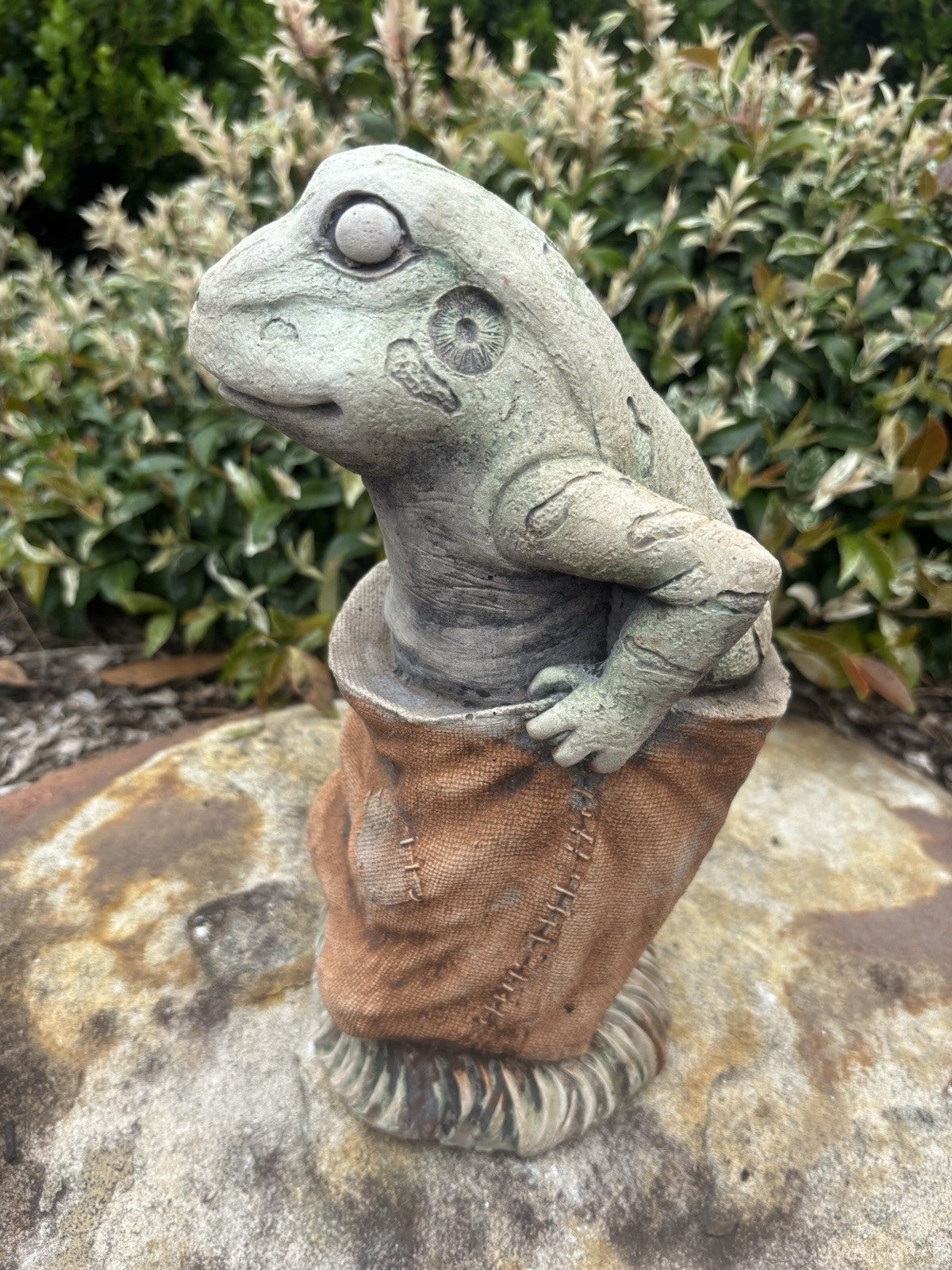 Frog In Potato Sack Animal Concrete Cement Garden Statue Australian Made
