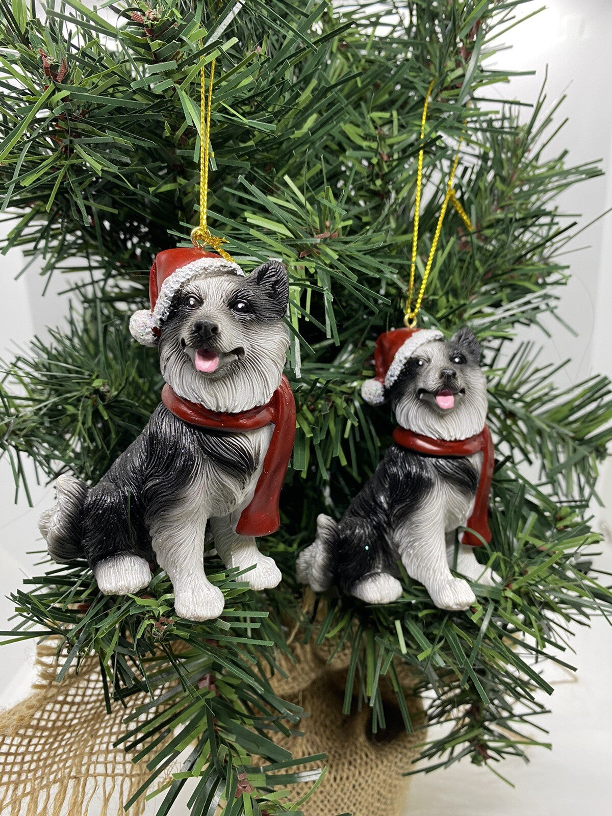 2 x Border Collie Dog Puppy Christmas Xmas Tree Decoration Statue Home Decor