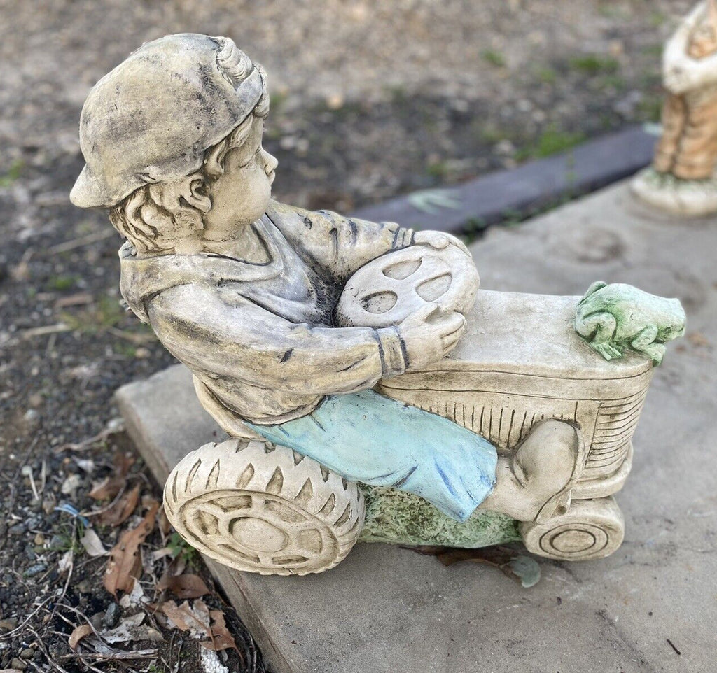 Boy On Tractor Garden Statue - Pick up Only