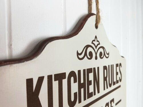 Kitchen Rules Hanging Sign Plaque Home Wall Decor Brown Natural