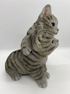 Grey Tabby Cats Cuddling Kitten Statue Ornament Figurine Home Decor Money Box