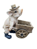 PIG PUSHING A WHEELBARROW  FARM ANIMAL GARDEN STATUE ORNAMENT FIGURINE