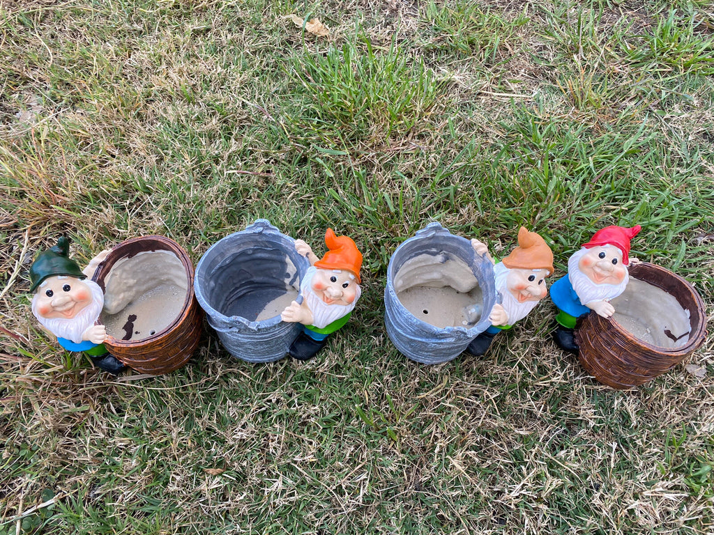 Gnome Planter Pot Plant Garden Statue Ornament Set of 4