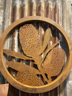 Australian Native Banksia Flower Garden Round Rust Corten Metal Wall Art 60 cm