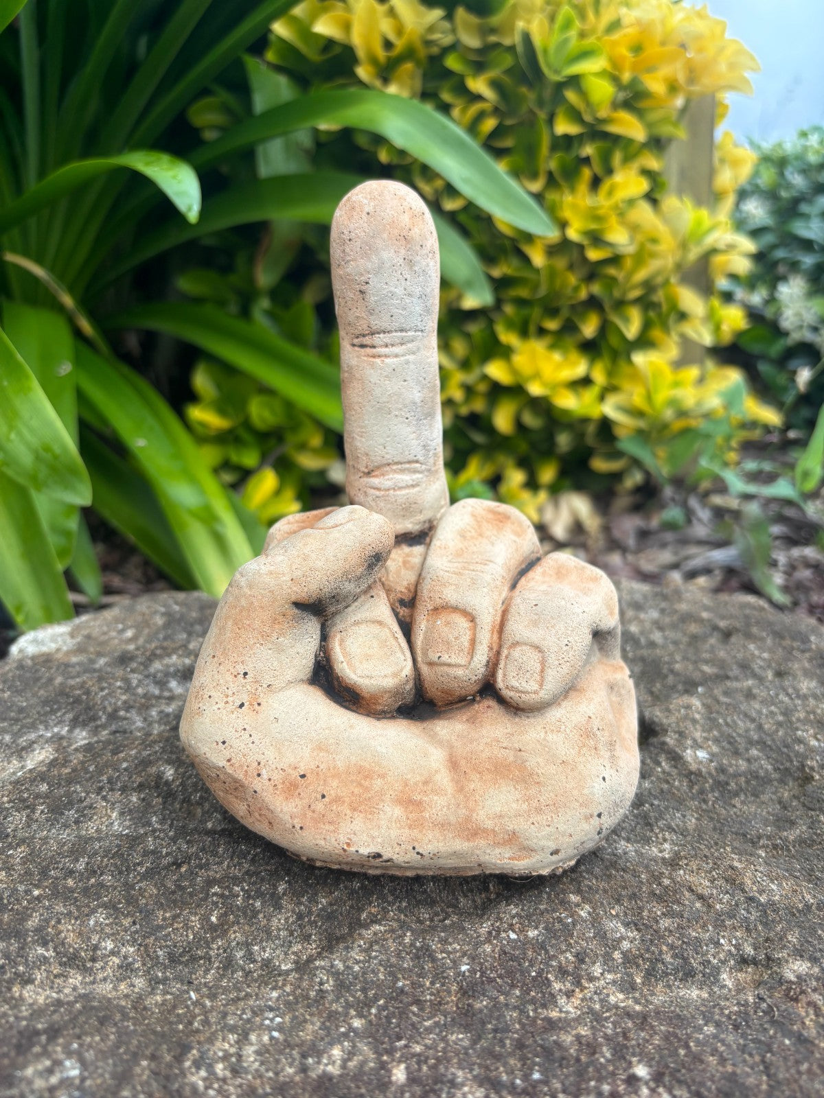 Finger Up Concrete Garden Statue Ornament Figurine 15 cm high
