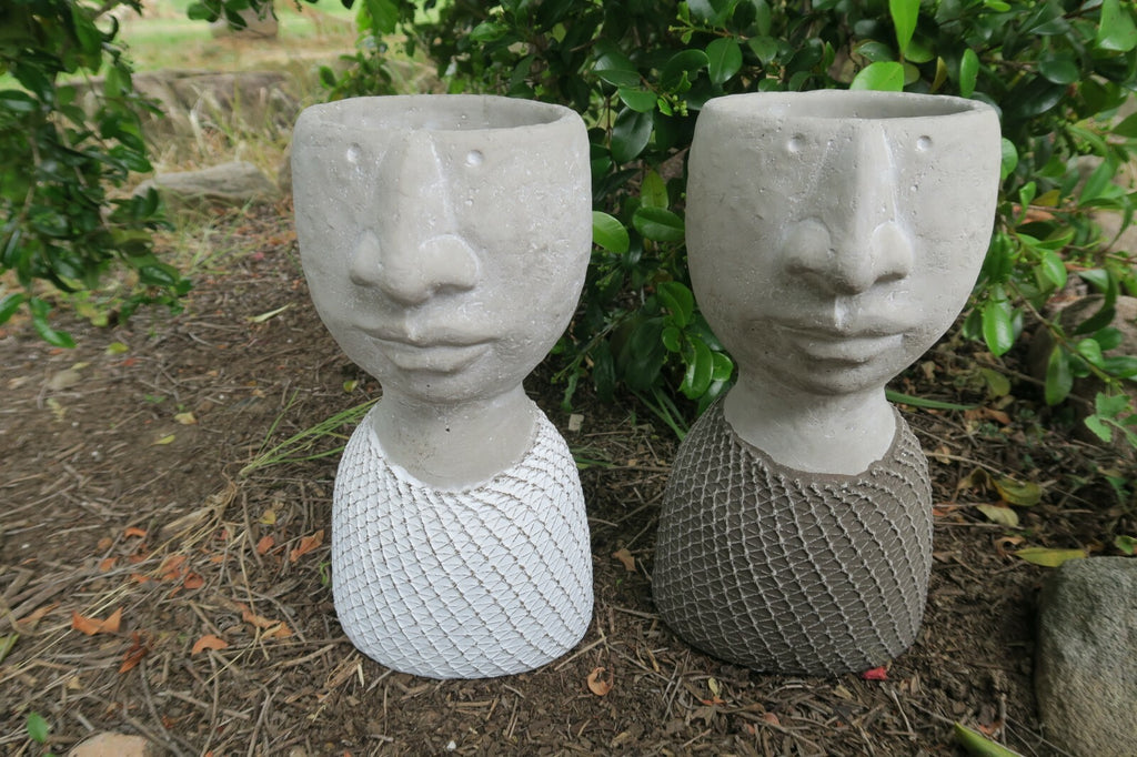 HEAD POT PLANT PLANTER WITH MESH LOOK SUCCULENT GARDEN FEATURE SET OF 2 LARGE