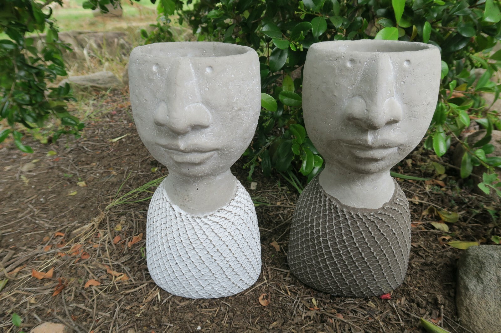 HEAD POT PLANT PLANTER WITH MESH LOOK SUCCULENT GARDEN FEATURE SET OF 2 LARGE