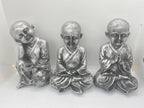 Monk Buddha Statue Sitting Ornaments Figurine Silver 18 cm high Set of 3
