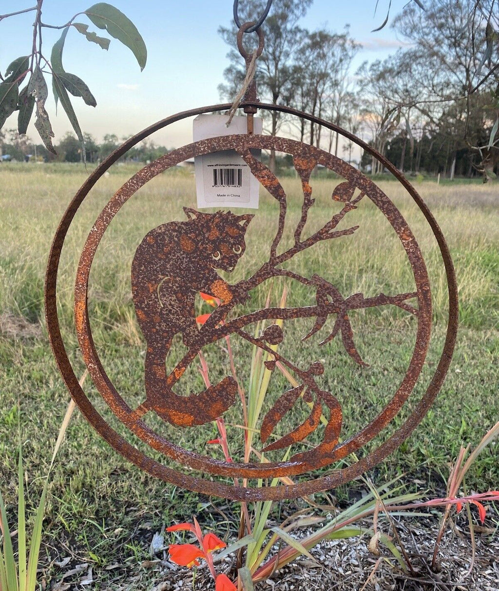 Possum Garden Décor  Round Rust Corten Steel Metal Hanging Double Ring 34cm