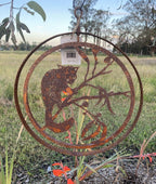 Possum Garden Décor  Round Rust Corten Steel Metal Hanging Double Ring 34cm