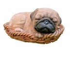Brown Dog Puppy Pug Asleep In Basket Ornament ~ Statue ~Home Decor