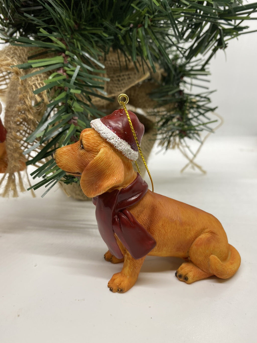 2 x Dachshund Sausage Dog Puppy Christmas Xmas Tree Decoration Statue Home Decor