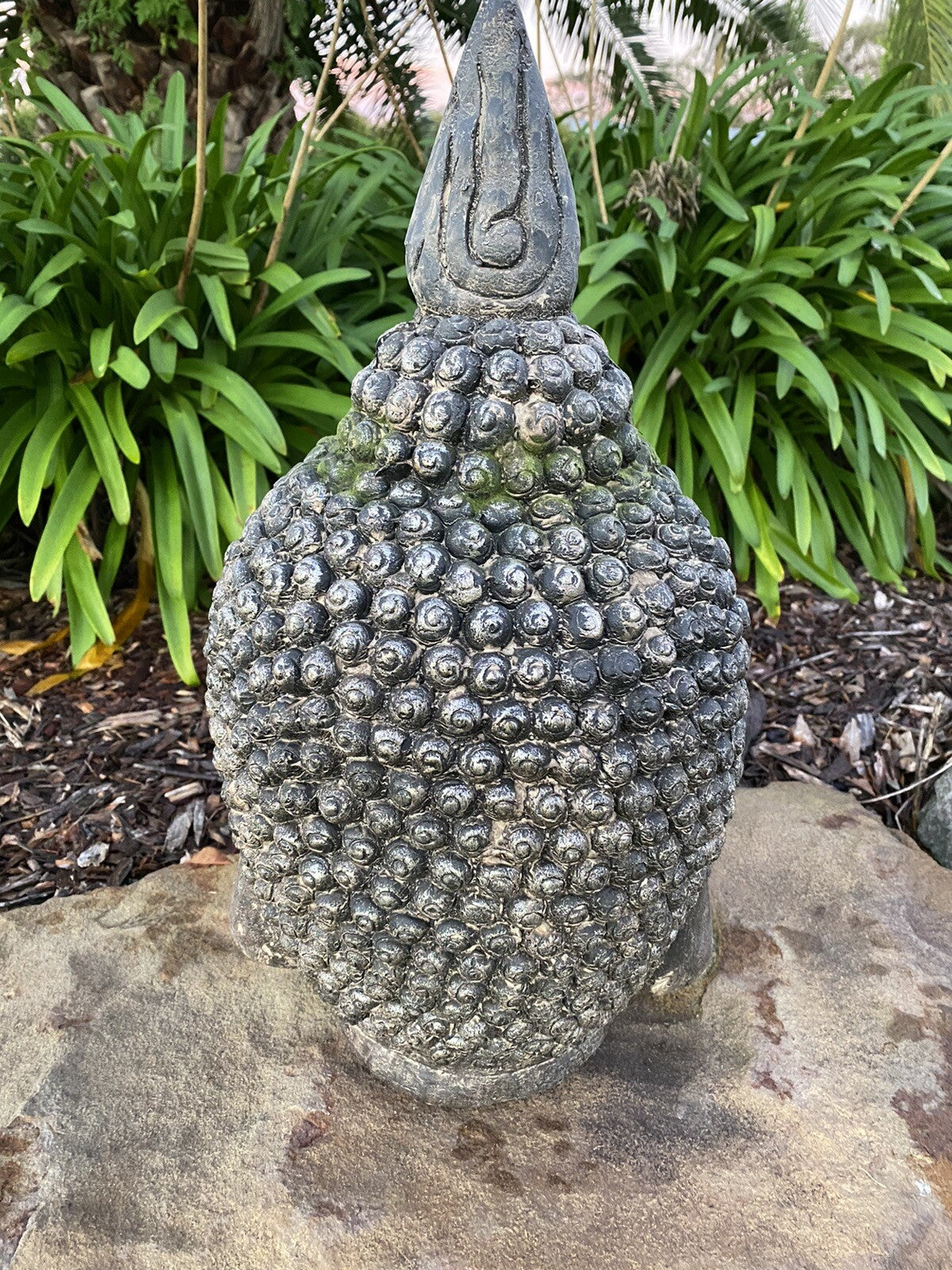 Antiqued Manjushri Buddha Head Statue Garden Ornament Sculpture 55cm