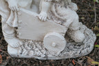 Boy Girl Statue In a Wheelbarrow Garden Figurine Sculpture Ornament Children