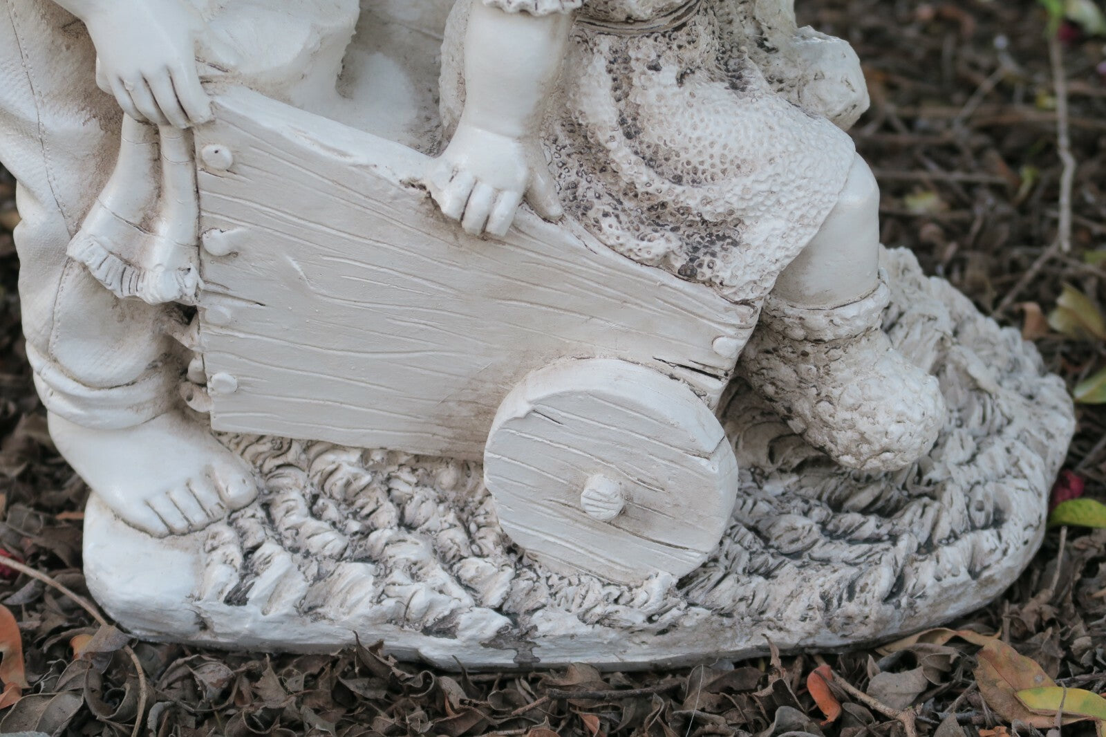 Boy Girl Statue In a Wheelbarrow Garden Figurine Sculpture Ornament Children