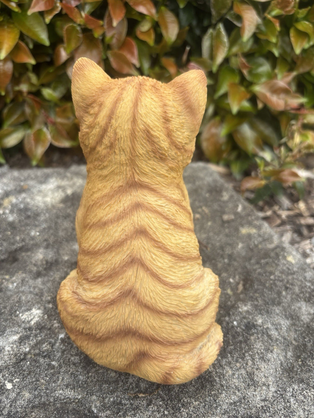 Resin Ginger Tabby Cat Garden Statue | Sitting Cat Ornament