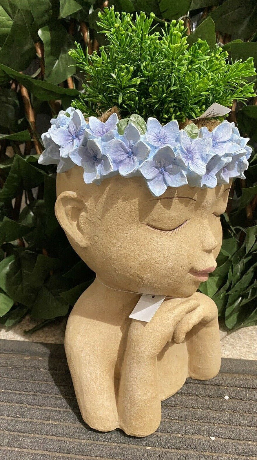 Hydrangea Girl Head Planter Pot for Succulents Cactus Indoor Plants Eyes Closed