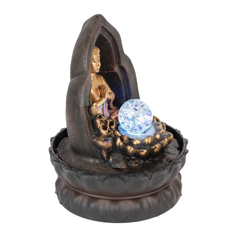 BUDDHA GOLD THAI GILT WATER FEATURE FOUNTAIN INDOOR OUTDOOR BENCH TOP HOME DECOR
