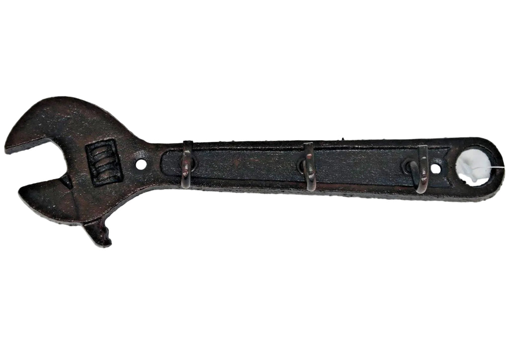 Vintage Cast Iron Metal Rustic Antique Wrench Spanner Key Hook Holder Rack