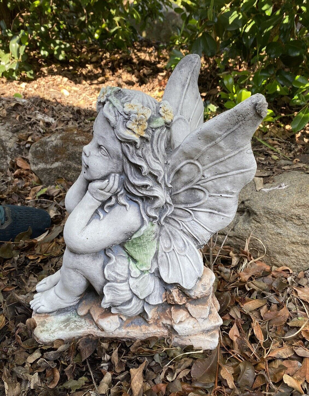 Fairy Thinking Statue Sitting Concrete Cement Garden Australian Made Grey