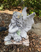 Fairy Thinking Statue Sitting Concrete Cement Garden Australian Made Grey