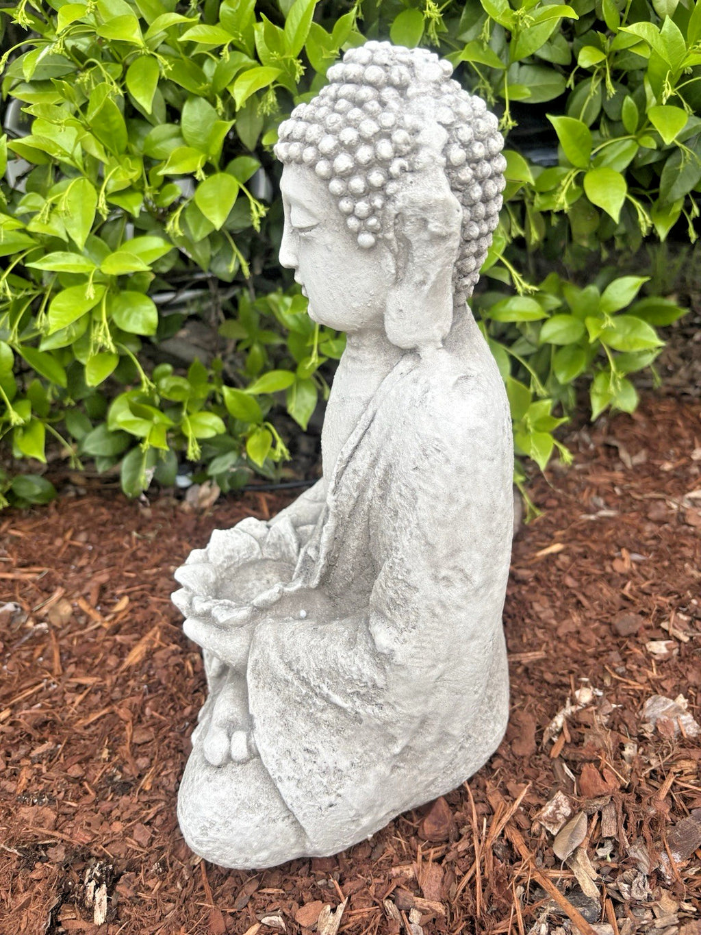 Meditating Buddha With Lotus Flower Garden Statue