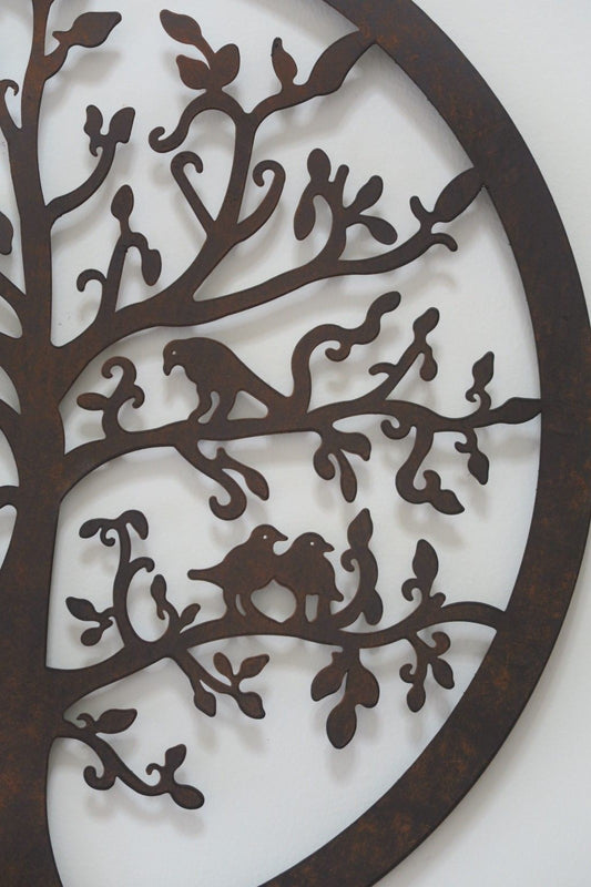 Tree of Life Metal Hanging Wall Art 40 cm Round Rustic Sculpture Home Garden