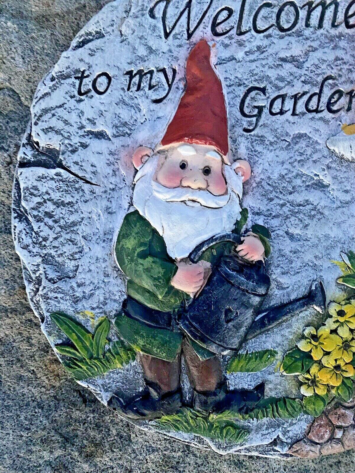 Welcome To My Garden Gnome Sign Cement Garden Path Stepping Stone Decor 25cm