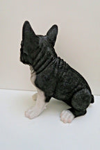 FRENCH BULLDOG BLK-WHI PUPPY DOG ANIMALGARDEN STATUE ORNAMENT FIGURINE SCULPTURE