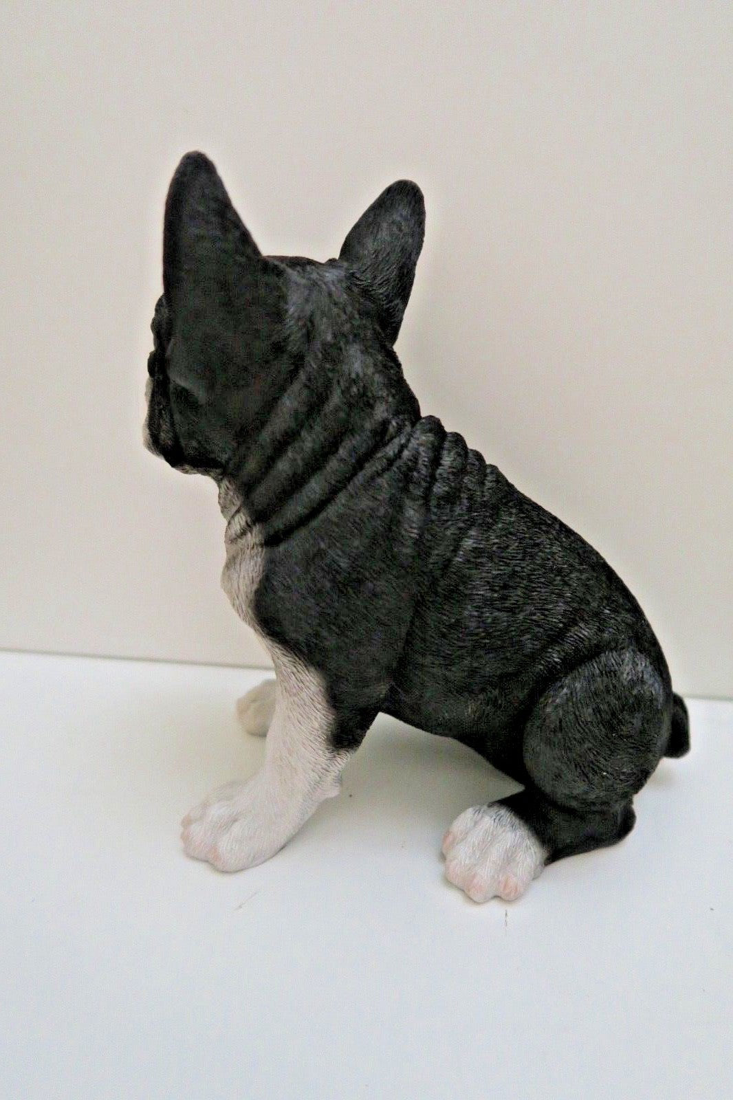 FRENCH BULLDOG BLK-WHI PUPPY DOG ANIMALGARDEN STATUE ORNAMENT FIGURINE SCULPTURE
