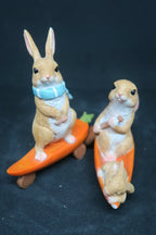 RABBIT BUNNY WITH SKATEBOARD CARROT AND CANOE STATUE ORNAMENT FIGURINE