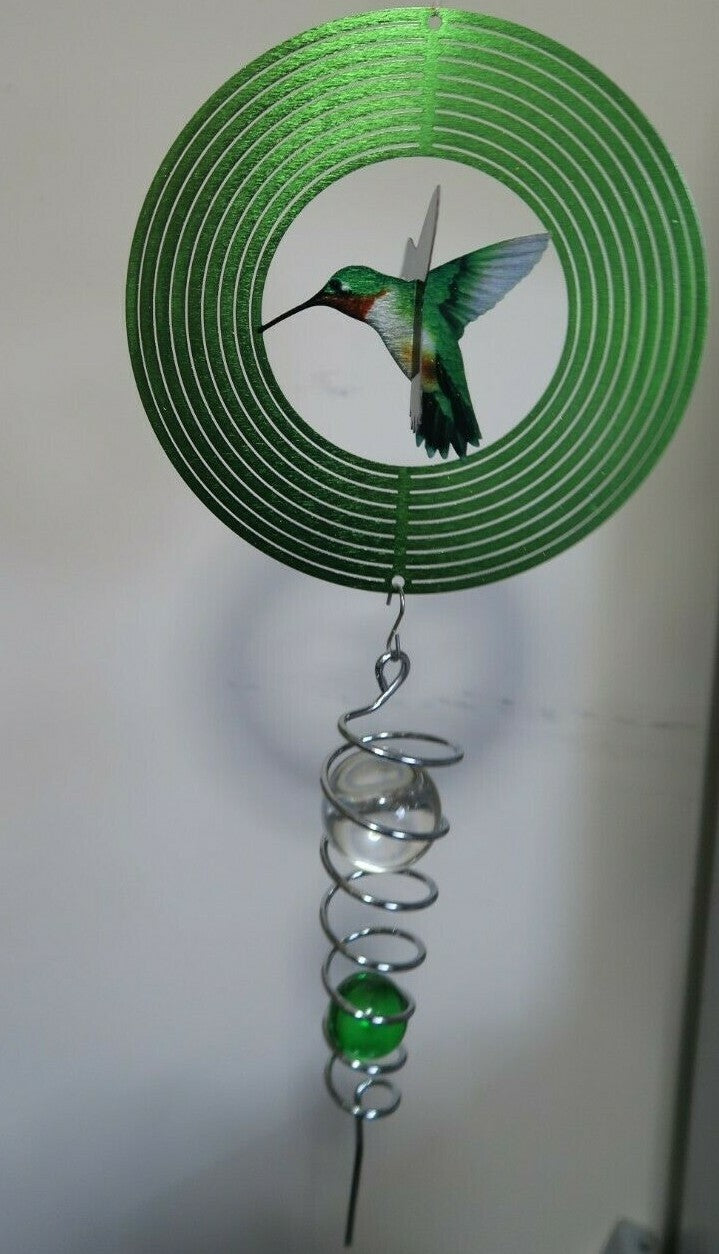 3D HUMMING BIRD WIND CHIME SPINNERS SWIVEL TWISTER GAZING BALL WITH SPIRAL TAIL