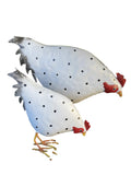 2 x Metal Spotted Hen Chicken White Statue Garden Ornament Décor Farm Animals