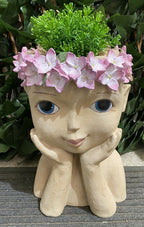 Hydrangea Girl Head Planter Pot for Succulents Cactus Indoor Plants Eyes Open