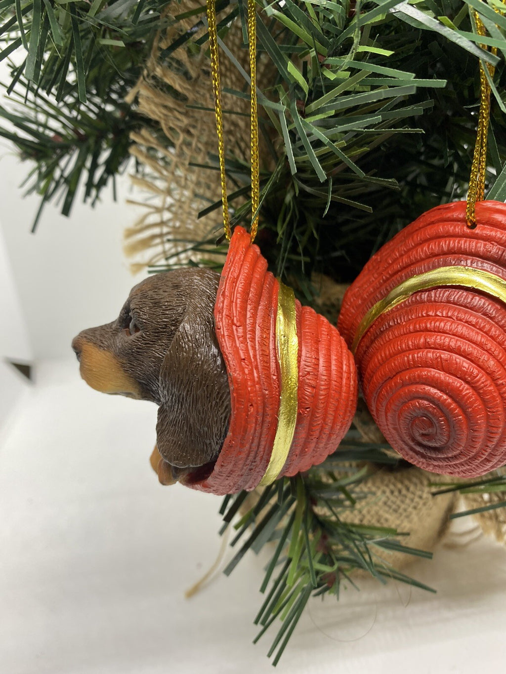 2 x Dachshund Sausage Dog Puppy Christmas Xmas Tree Decoration Statue Brown