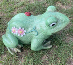 Frog With Lady Beetle & Flowers Garden Statue Ornament Figurine Home Decor