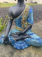 Meditating Thai Buddha In a Blue Peacock Statue Ornament Figurine Home Decor
