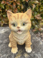 Resin Ginger Tabby Cat Garden Statue | Sitting Cat Ornament