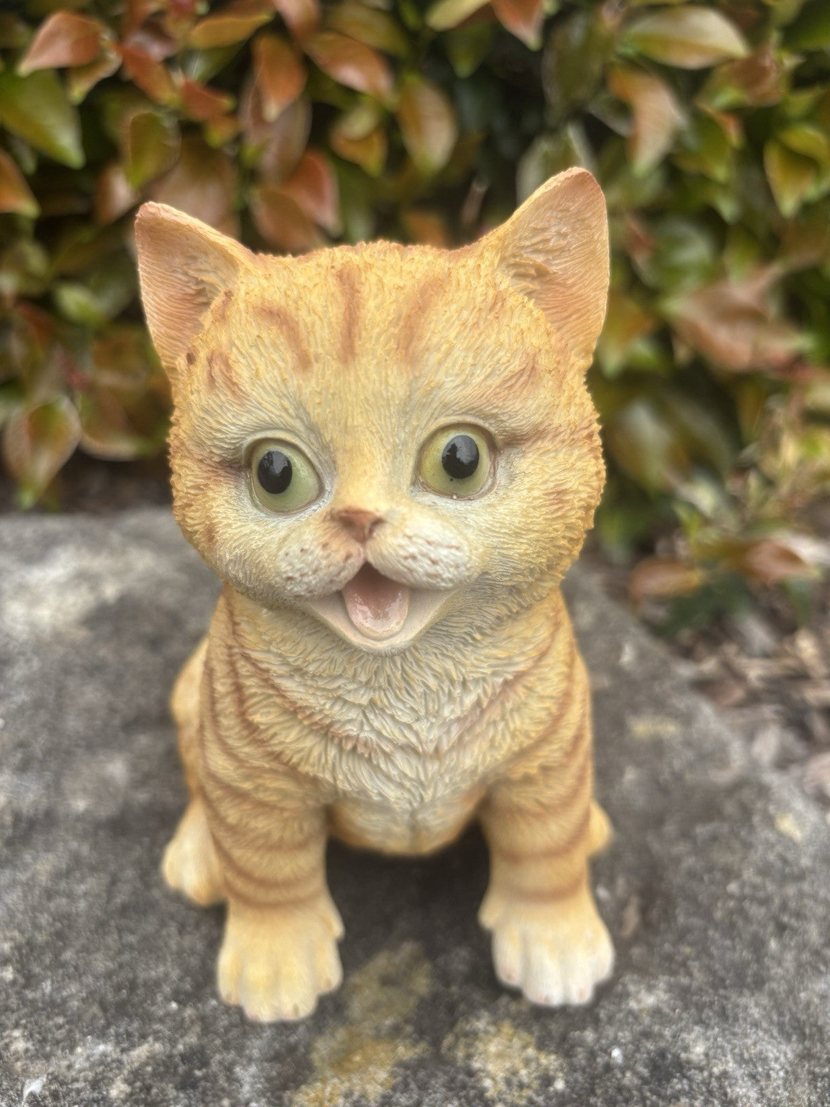 Resin Ginger Tabby Cat Garden Statue | Sitting Cat Ornament