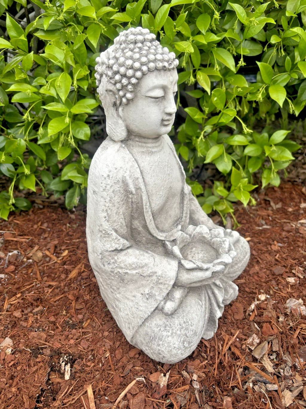 Meditating Buddha With Lotus Flower Garden Statue
