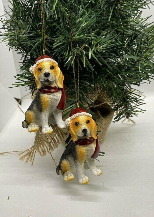 2 x Beagle Dog Puppy Christmas Xmas Tree Decoration Statue Home Decor